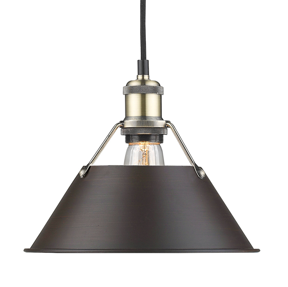 Yep by Golden Lighting Orwell 1-light 10in Pendant in Aged Brass and Rubbed Bronze shade
